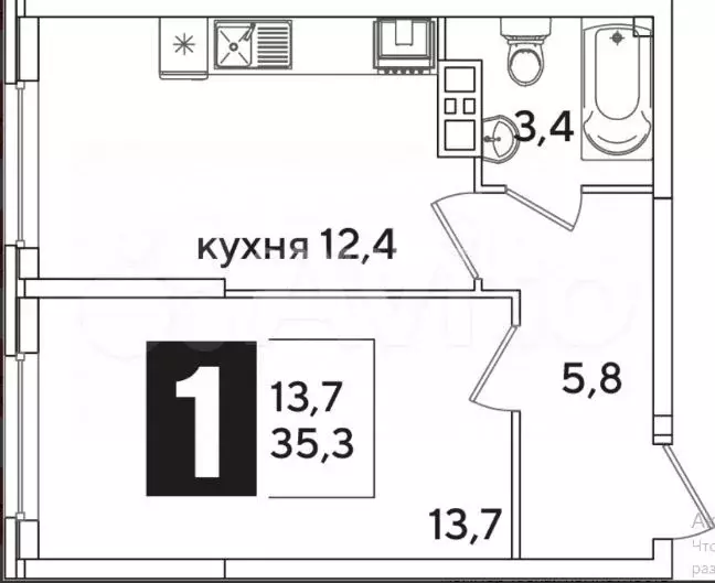 1-к. квартира, 35,7 м, 7/16 эт. - Фото 0
