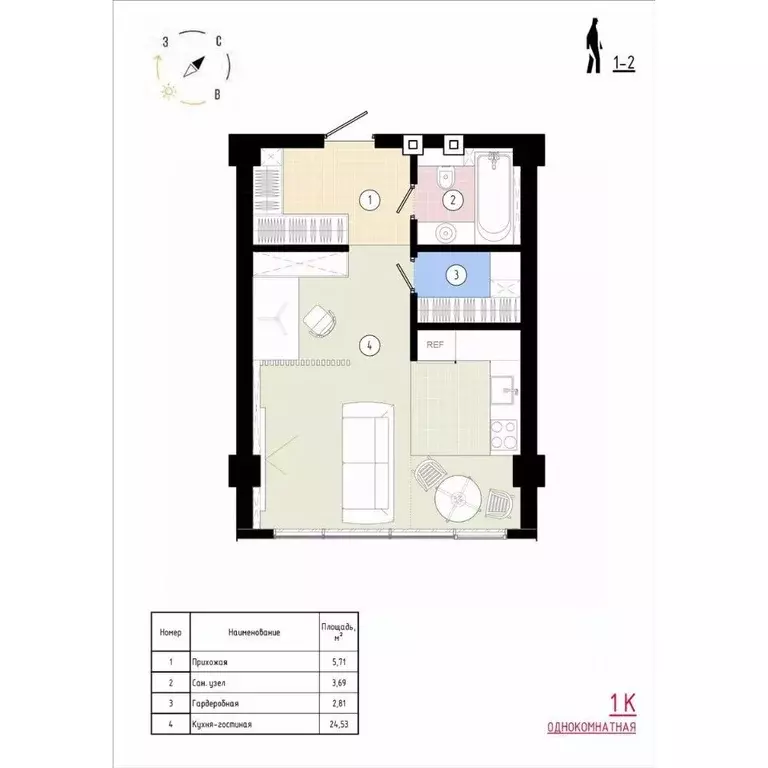 1-к кв. Приморский край, Владивосток Острогорный жилой комплекс (37.34 ... - Фото 1