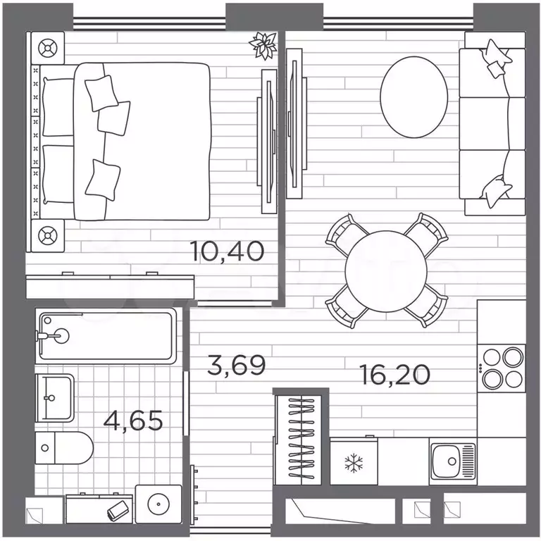 1-к. квартира, 34,9 м, 1/5 эт. - Фото 0