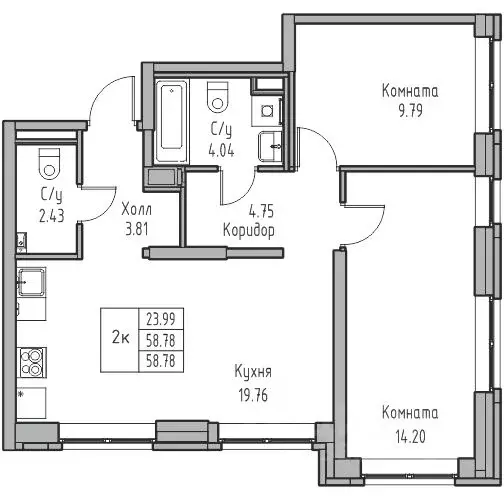 2-к кв. Санкт-Петербург ул. Ивинская, 1к4 (62.47 м) - Фото 0