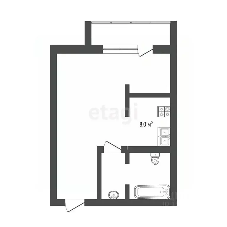 Студия Тюменская область, Тюмень ул. Ю.-Р.Г. Эрвье, 24к1 (30.0 м) - Фото 2