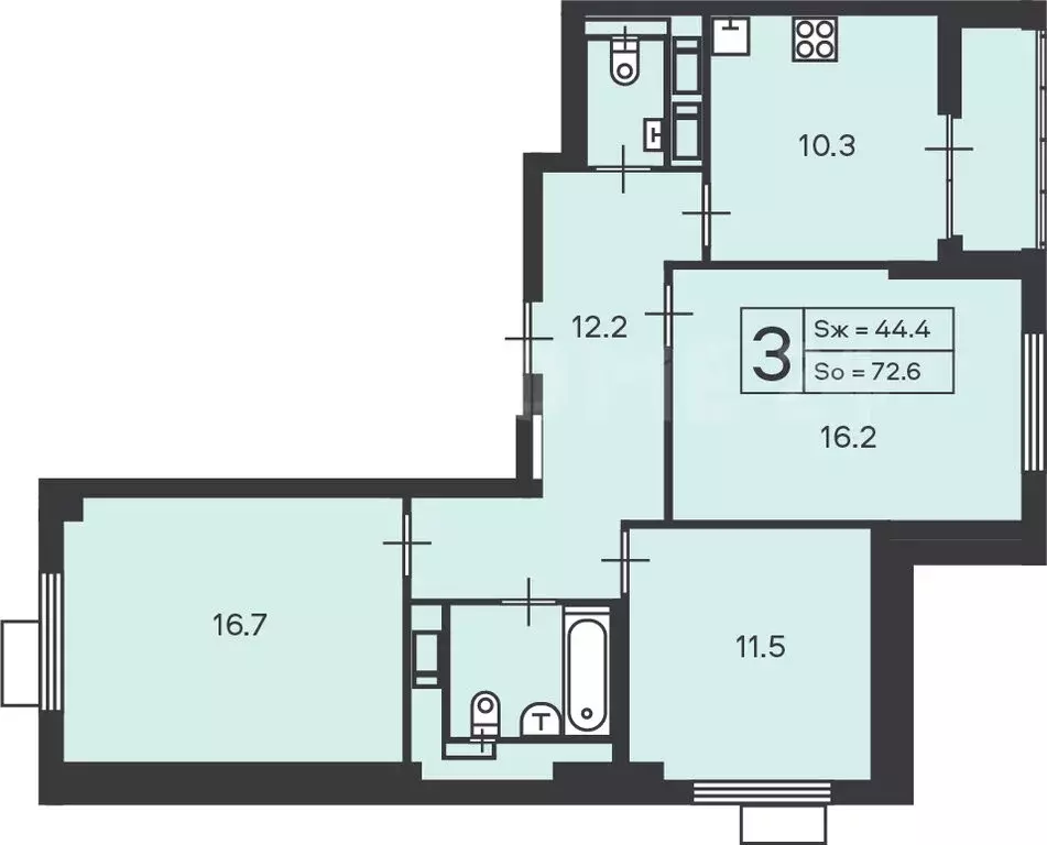 3-комнатная квартира: Москва, Амурская улица, 1к1 (72.6 м) - Фото 1