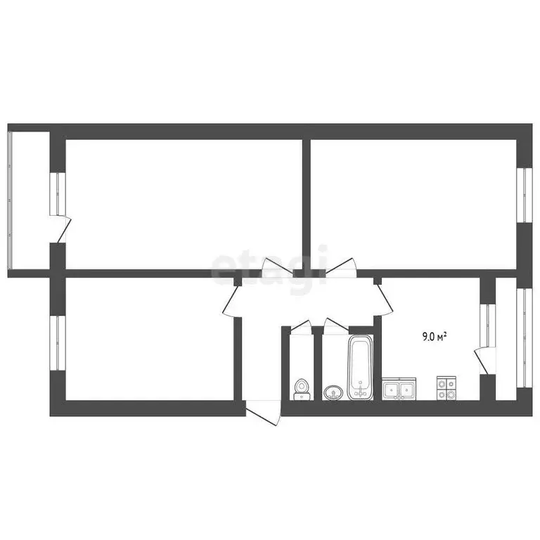 3-комнатная квартира: Терек, улица Бесланеева, 1 (61.1 м) - Фото 1