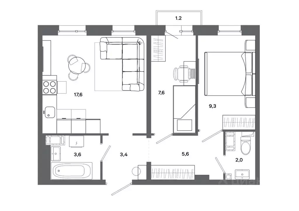 2-к кв. Ханты-Мансийский АО, Сургут 30А мкр,  (49.1 м) - Фото 0