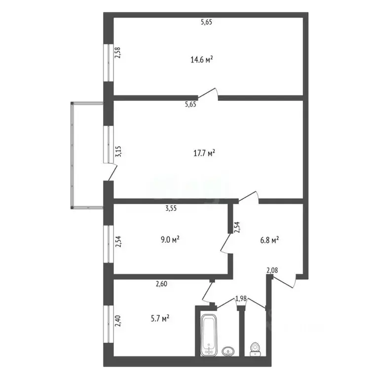 3-к кв. Амурская область, Благовещенск ул. Чайковского, 20/2 (57.1 м) - Фото 2