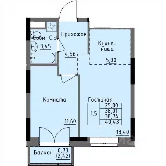 1-к кв. Удмуртия, Ижевск Строитель жилрайон, 4-й мкр,  (38.74 м) - Фото 1