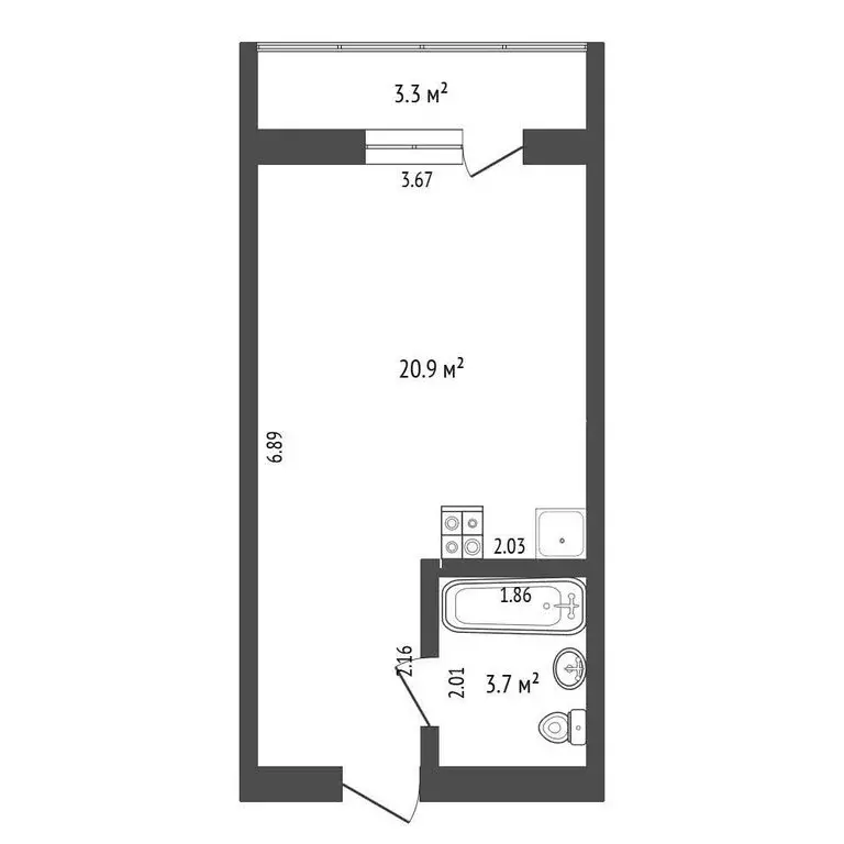 Квартира-студия: Тюмень, Комбинатская улица, 54к2 (24.6 м) - Фото 1