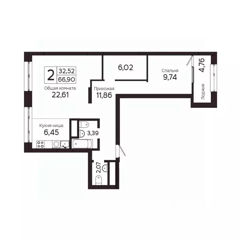 2-к кв. Томская область, Томск Комсомольский просп., 48Б (64.5 м) - Фото 0