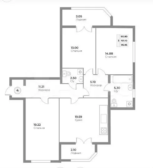 3-к. квартира, 96 м, 1/4 эт. - Фото 1