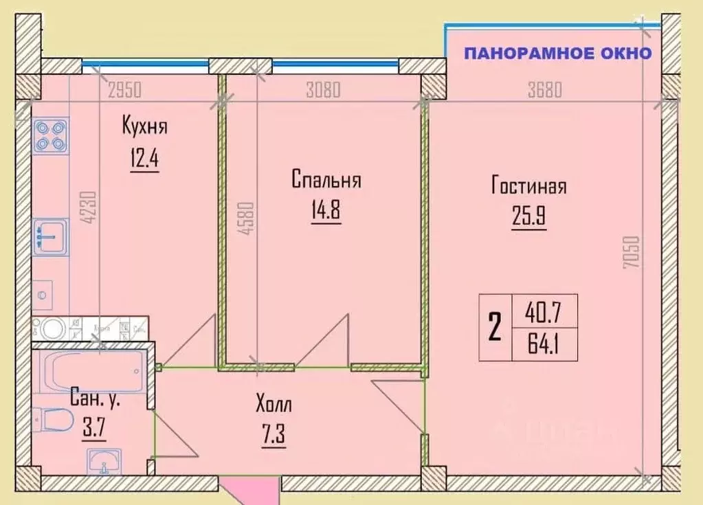 2-к кв. Кабардино-Балкария, Нальчик ул. Тлостанова (64.1 м) - Фото 1