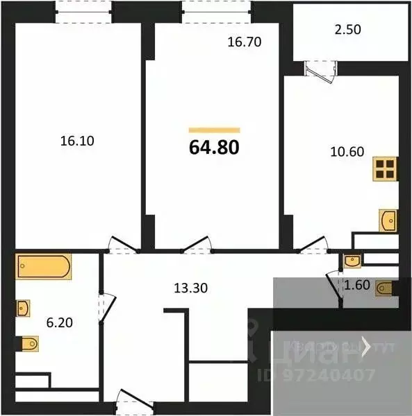 2-к кв. Воронежская область, Воронеж ул. Урицкого, 137 (64.8 м) - Фото 0
