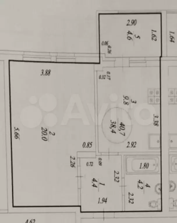 1-к. квартира, 38,4 м, 3/3 эт. - Фото 0