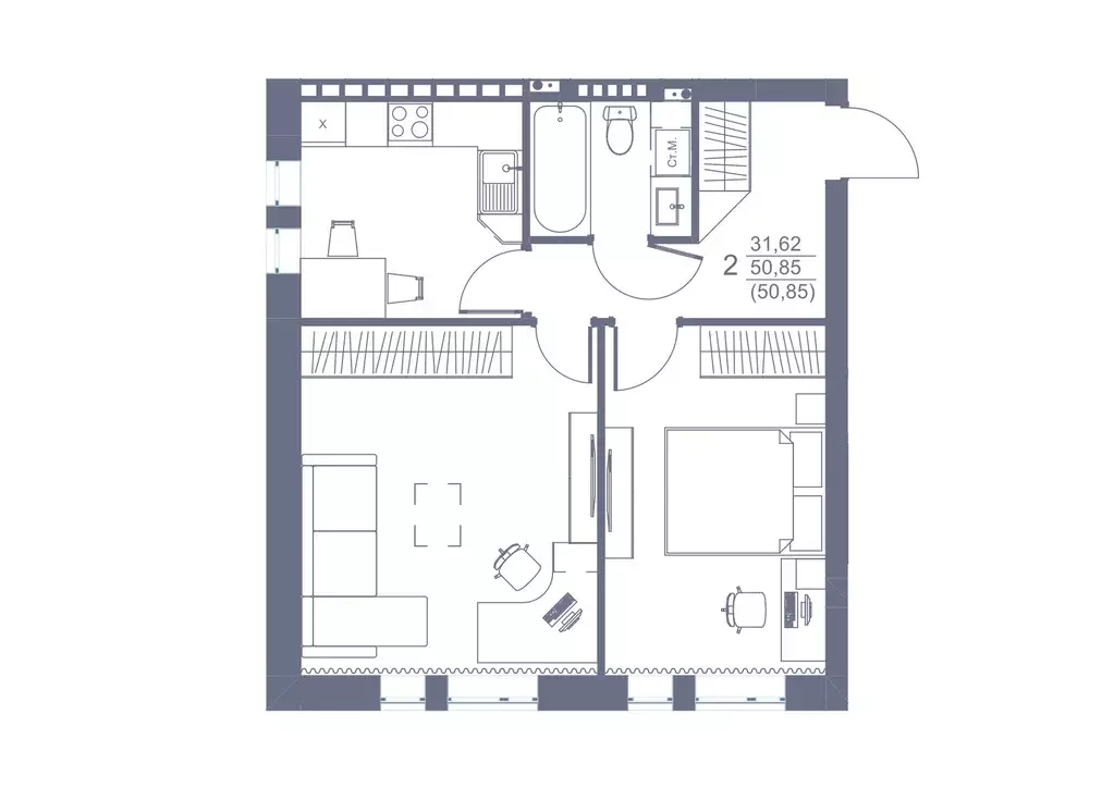 Продаётся 2-к квартира, 50.5 м - Фото 0