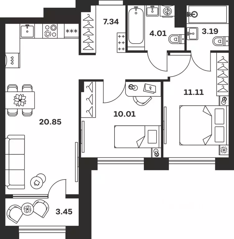 2-к кв. Тульская область, Тула Баташи Парк жилой комплекс (59.96 м) - Фото 1
