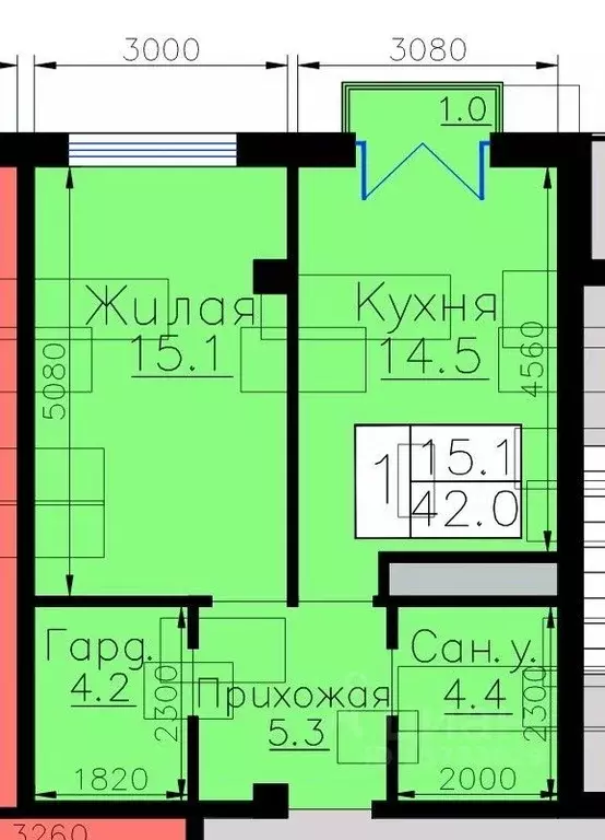 1-к кв. Кабардино-Балкария, Нальчик Кабардинская ул., 200 (42.0 м) - Фото 1