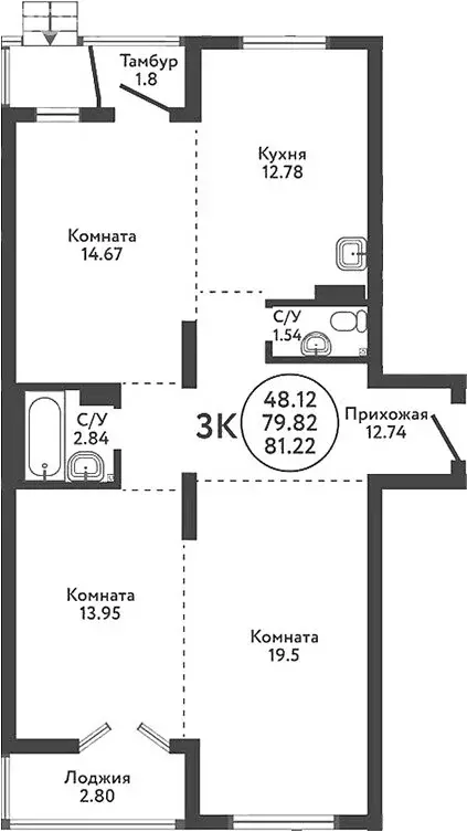 3-комнатная квартира: село Верх-Тула, Луговая улица, 19 (79.82 м) - Фото 0