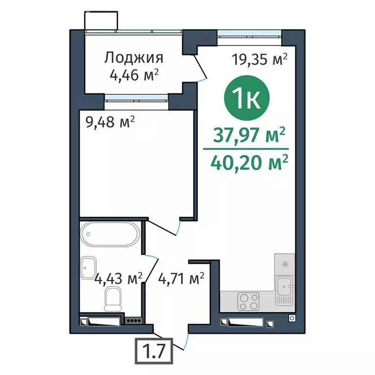 1-комнатная квартира: Тюмень, Краснооктябрьская улица, 12 (37.97 м) - Фото 1