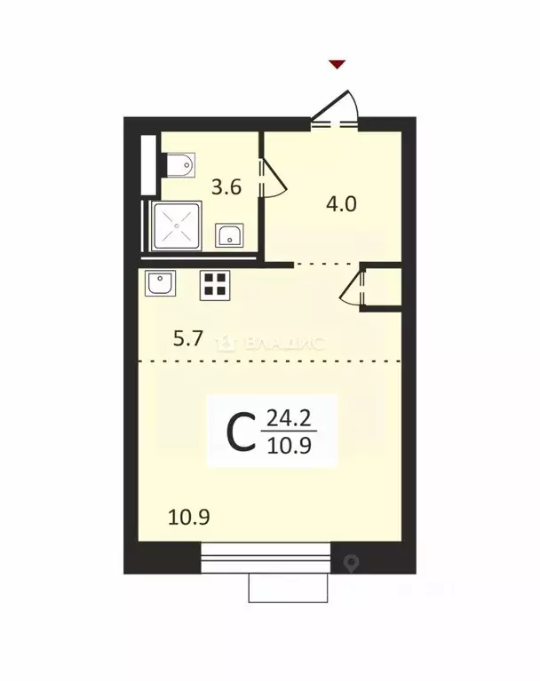 Студия Москва ул. Николая Озерова, 8к1 (24.2 м) - Фото 1