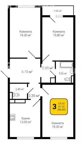3-комнатная квартира: Воронеж, улица Шишкова, 140Б/23 (88.9 м) - Фото 0