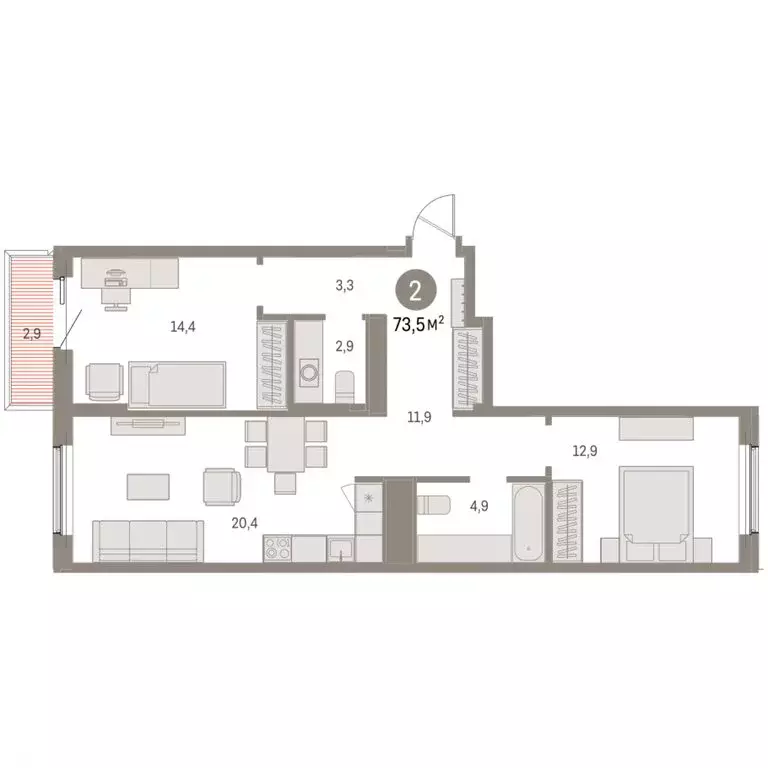 2-комнатная квартира: Курган, жилой район Центральный, ЖК Дом Кино ... - Фото 2