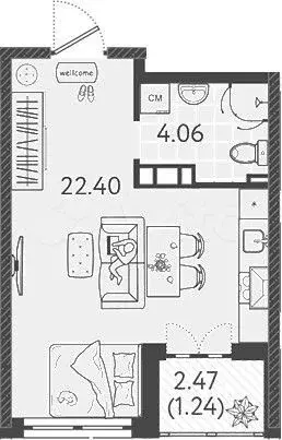 Квартира-студия, 27,7 м, 4/9 эт. - Фото 1