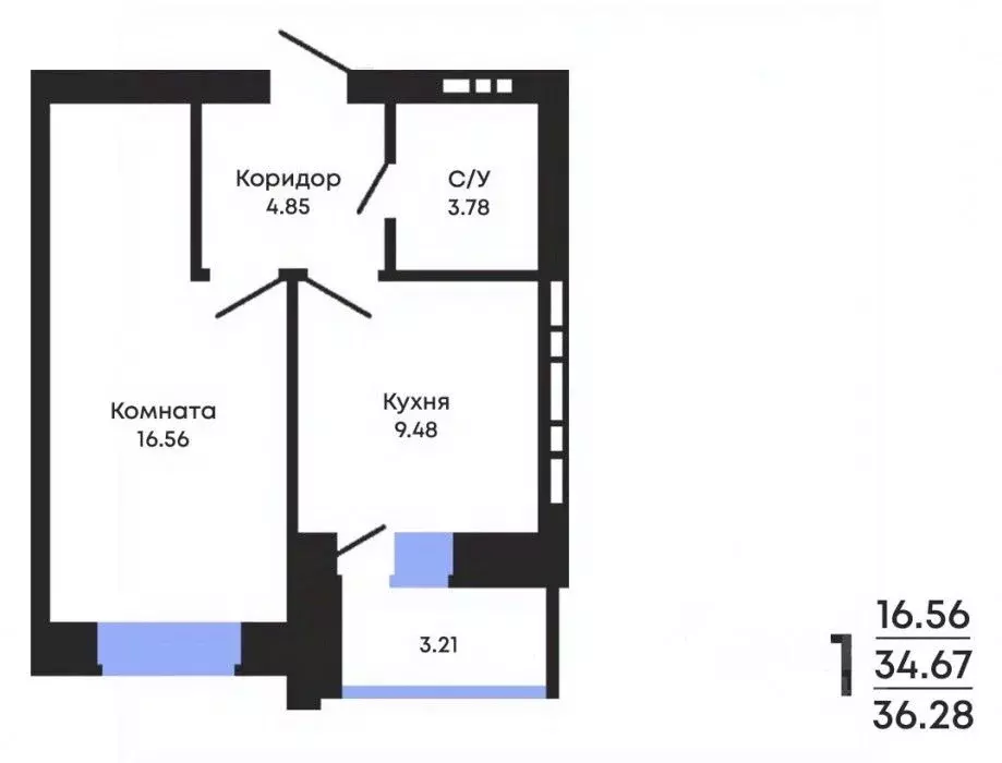 1-к кв. Воронежская область, Воронеж ул. Курчатова, 26Б (36.28 м) - Фото 0