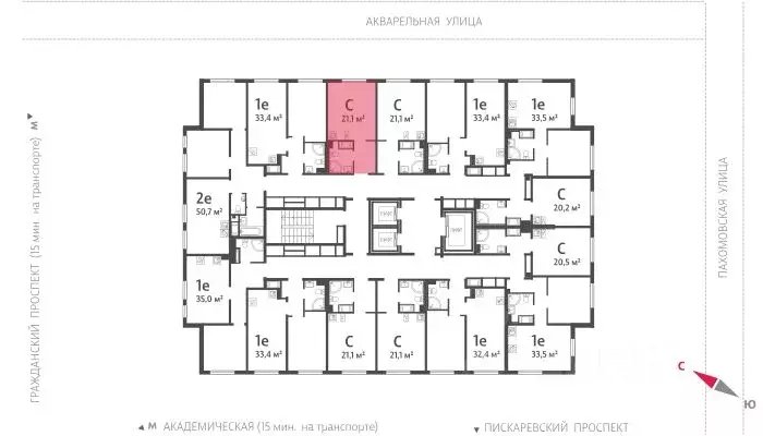 Студия Санкт-Петербург ул. Пахомовская, 16к1 (20.9 м) - Фото 1