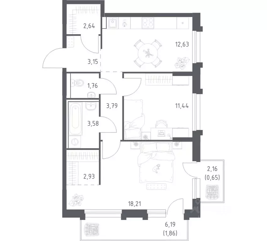 2-к кв. Забайкальский край, Чита Железобетонная ул., 1/3 (62.64 м) - Фото 1