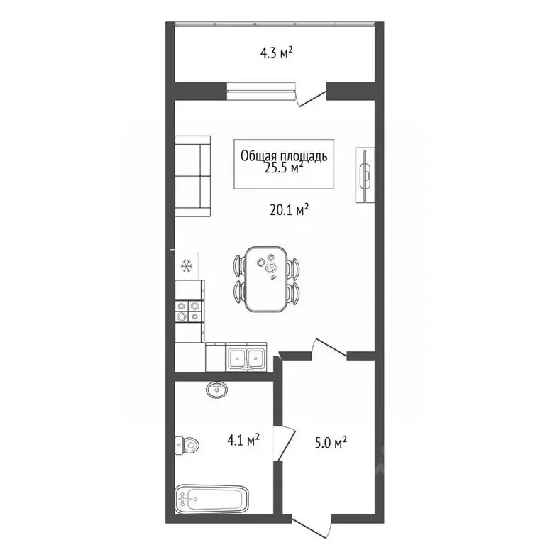 Студия Новосибирская область, Новосибирск Красный просп., 220 (29.2 м) - Фото 1