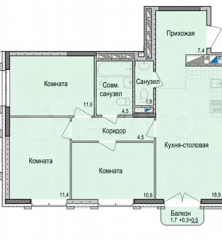 3-к. квартира, 75 м, 5/16 эт. - Фото 0