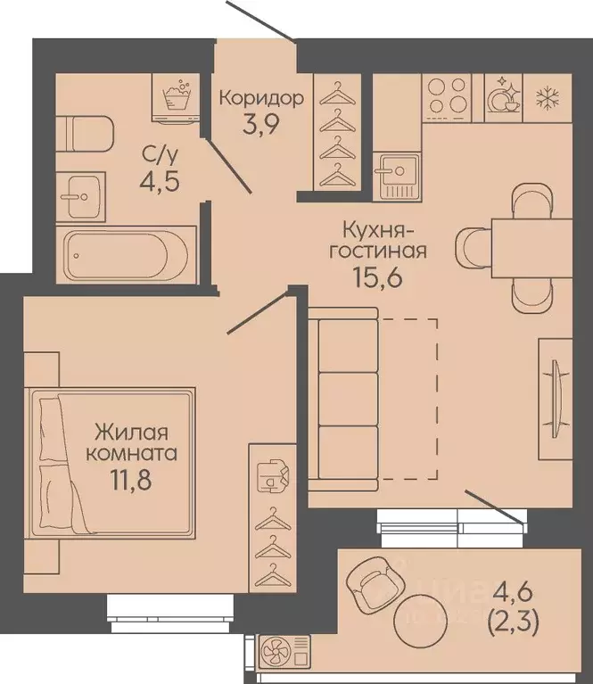 1-к кв. Волгоградская область, Волгоград Трехгорная ул., 27 (38.1 м) - Фото 1