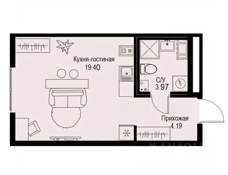 Студия Санкт-Петербург ул. Профессора Попова, 38 (27.56 м) - Фото 0