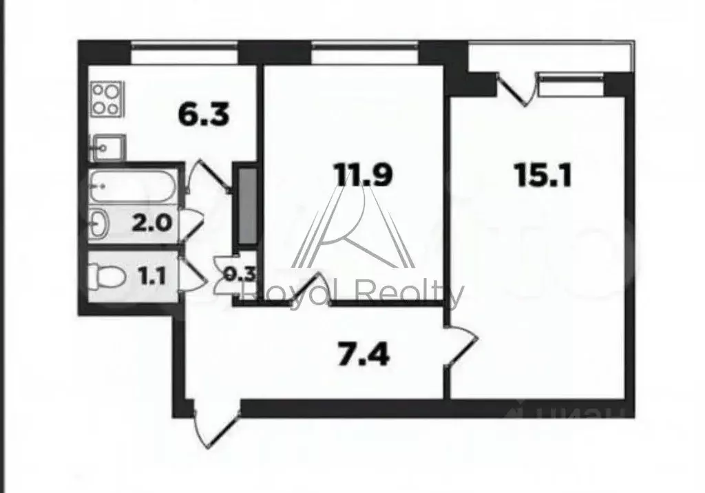 2-к кв. Санкт-Петербург ул. Белы Куна, 2К3 (44.0 м) - Фото 1
