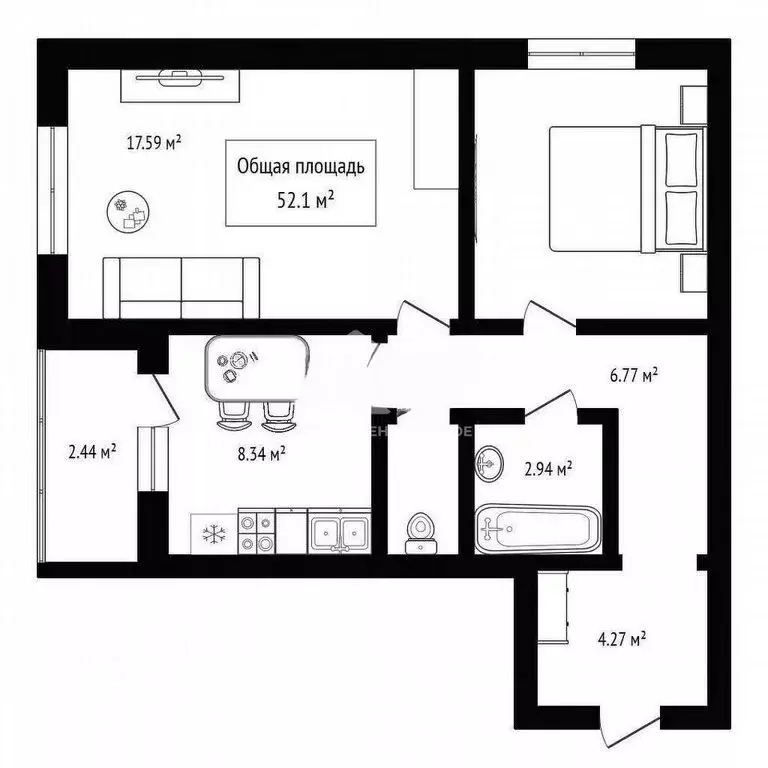 2-комнатная квартира: Обь, улица Калинина, 70 (52 м) - Фото 1