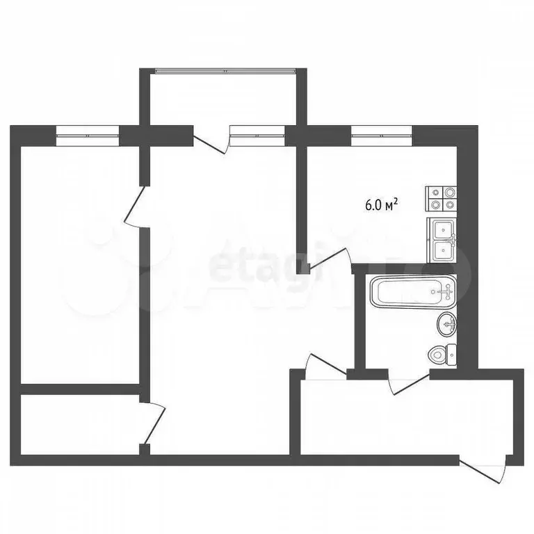 2-к. квартира, 43 м, 2/5 эт. - Фото 0