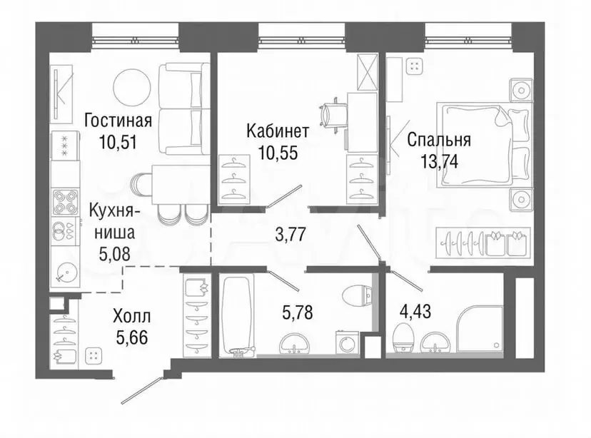 3-к. квартира, 60м, 21/43эт. - Фото 1