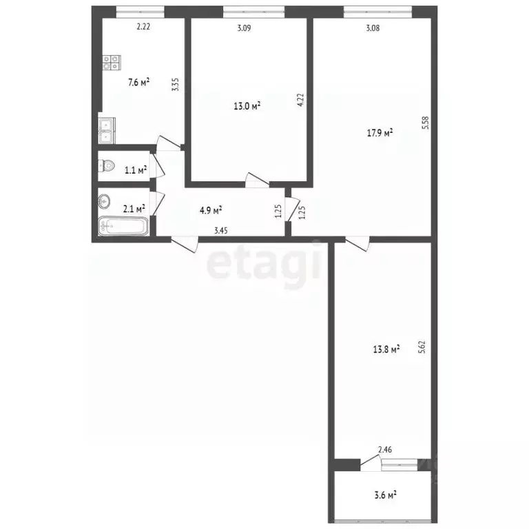 3-к кв. Самарская область, Самара просп. Карла Маркса, 394 (60.4 м) - Фото 2