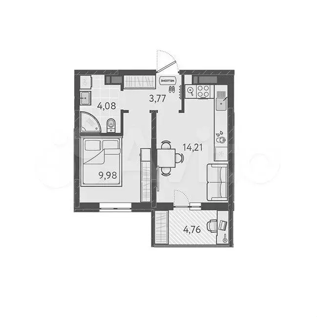 1-к. квартира, 33,5 м, 8/9 эт. - Фото 0