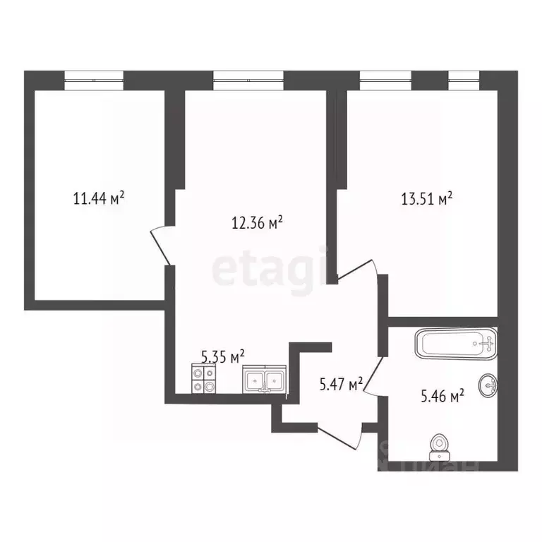 2-к кв. Тюменская область, Тюмень ул. Новоселов, 103к1 (53.4 м) - Фото 1
