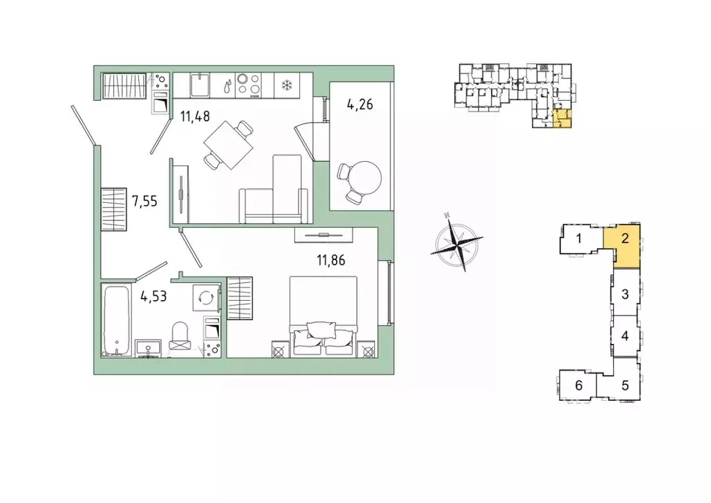 1-к кв. Ленинградская область, Гатчина Въезд мкр,  (37.55 м) - Фото 1