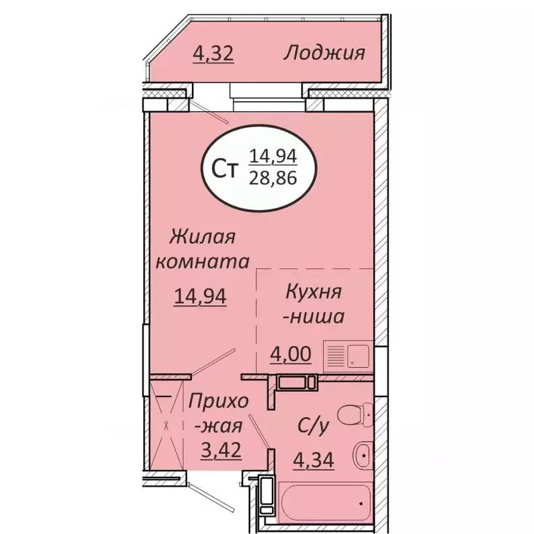 Студия Новосибирская область, Новосибирск  (28.86 м) - Фото 0