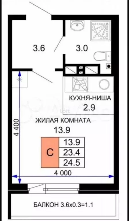 Квартира-студия, 24,5 м, 8/16 эт. - Фото 0