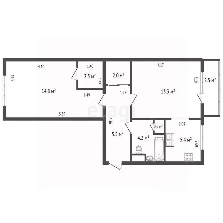 2-к кв. Санкт-Петербург ул. Руднева, 21К1 (48.2 м) - Фото 2