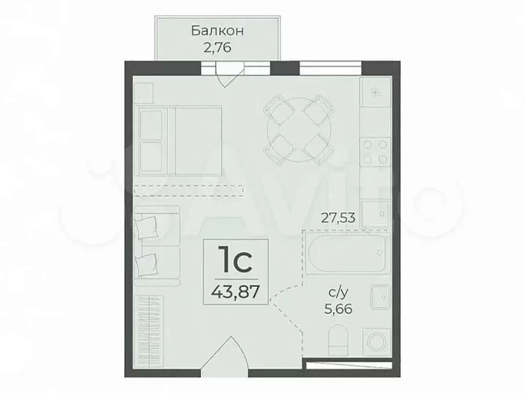 Квартира-студия, 43,9 м, 4/7 эт. - Фото 0