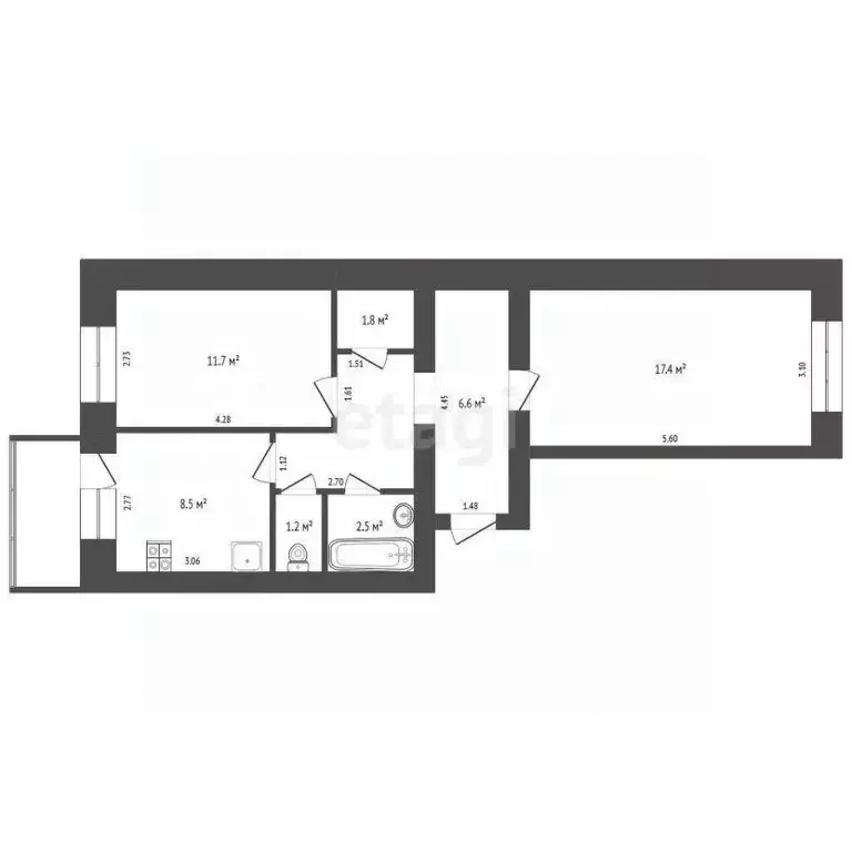 2-к кв. Ямало-Ненецкий АО, Ноябрьск Магистральная ул., 19 (55.2 м) - Фото 2