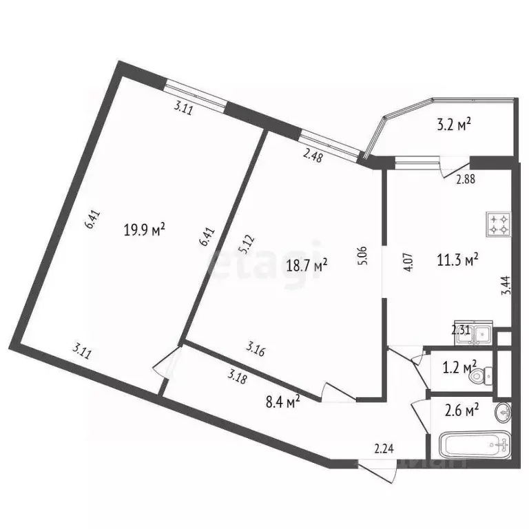 2-к кв. Санкт-Петербург просп. Просвещения, 99 (62.1 м) - Фото 2