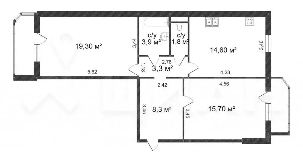 2-к кв. Тюменская область, Тюмень ул. Пермякова, 74к2 (66.9 м) - Фото 1