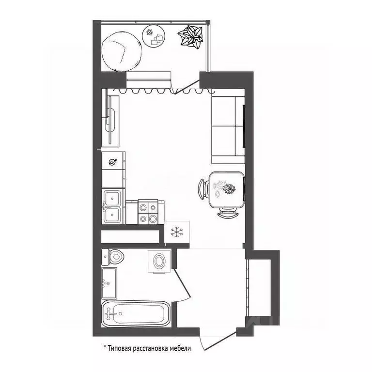 Студия Тюменская область, Тюмень ул. Тальниковая, 3 (21.2 м) - Фото 1