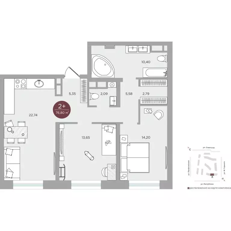2-к кв. Тюменская область, Тюмень ул. Николая Машарова, 10 (76.8 м) - Фото 1
