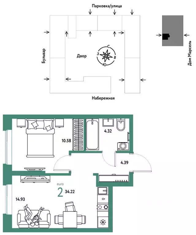 2-к кв. Тюменская область, Тюмень Береговая ул., 100к2 (34.22 м) - Фото 0